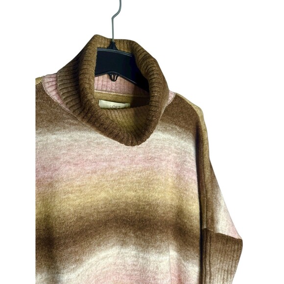 Loft Ombre Turtleneck Poncho Stripe Pullover Knit Oversize Sweater Medium Cozy - Picture 4 of 10